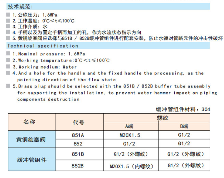 埃美柯黄铜旋塞阀技术参数