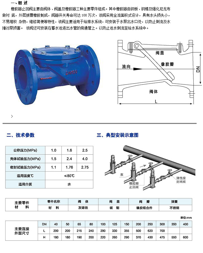 埃美柯HC44X橡胶瓣止回阀技术参数图