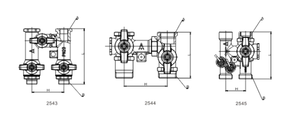 埃美柯黄铜双路四通阀2543/2544/2545结构图