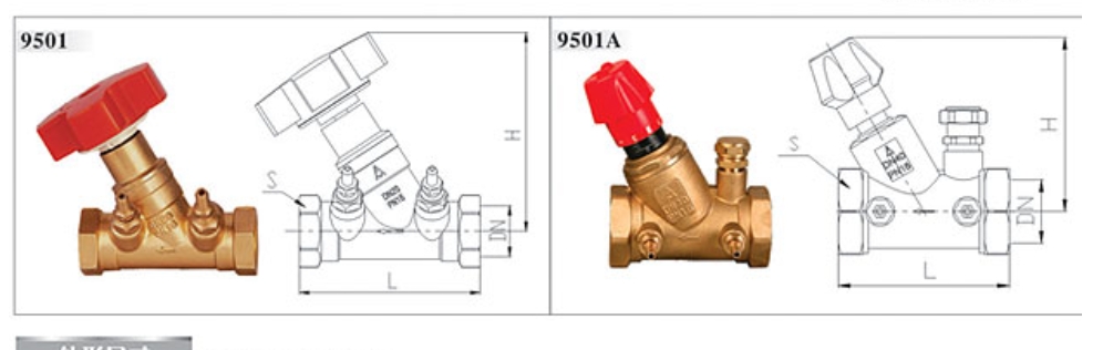 埃美柯黄铜数字锁定平衡阀9501/9501A结构图